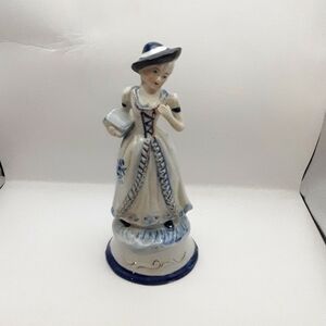 Vintage Porcelain Blue & White Lady 8.5"
